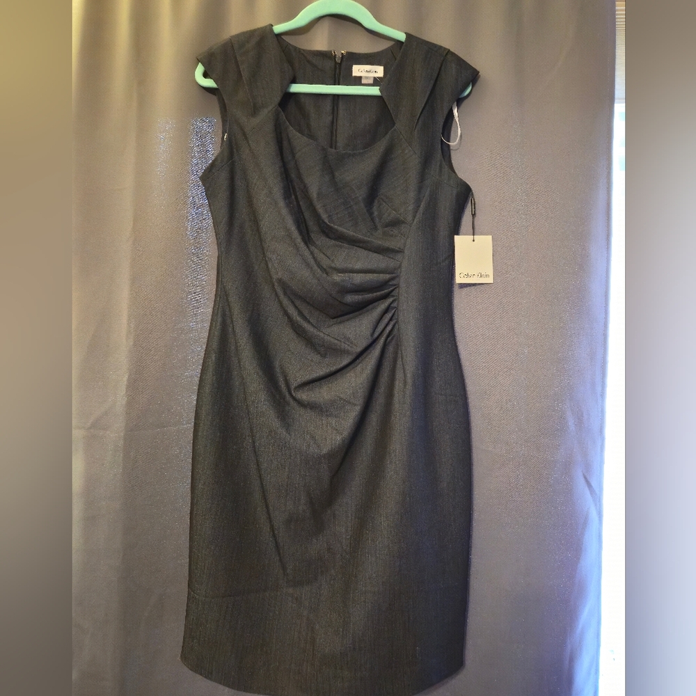 Calvin Klein Dark Gray Draped Midi Dress